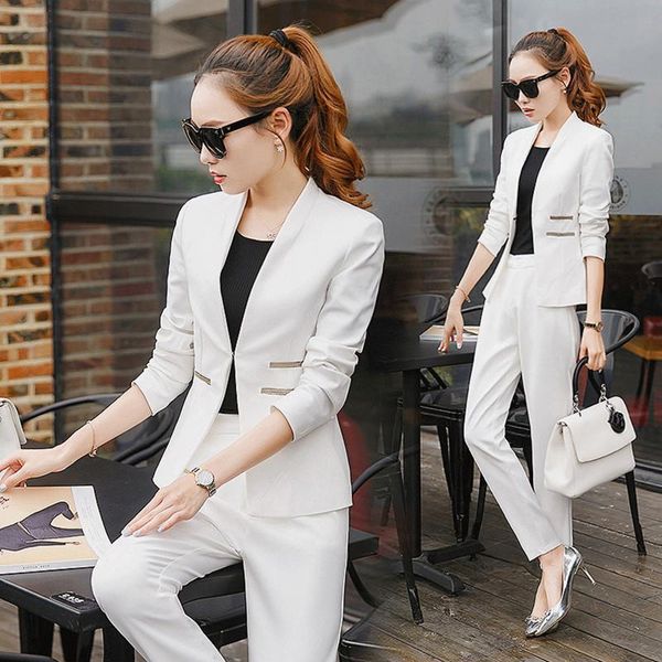 women's suits & blazers 2 pieces set women standard pant business office lady work wear formal one button blazer with, White;black
women's suits & blazers 2 pieces set women standard pant business office lady work wear formal one button blazer with, White;black