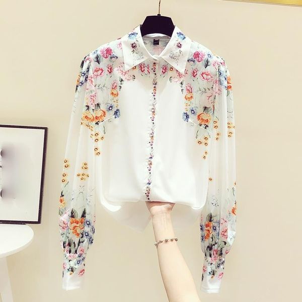 women's blouses & shirts floral chiffon women summer 2021 turn-down collar long-sleeved loose elegant office lady outwear, White
women's blouses & shirts floral chiffon women summer 2021 turn-down collar long-sleeved loose elegant office lady outwear, White