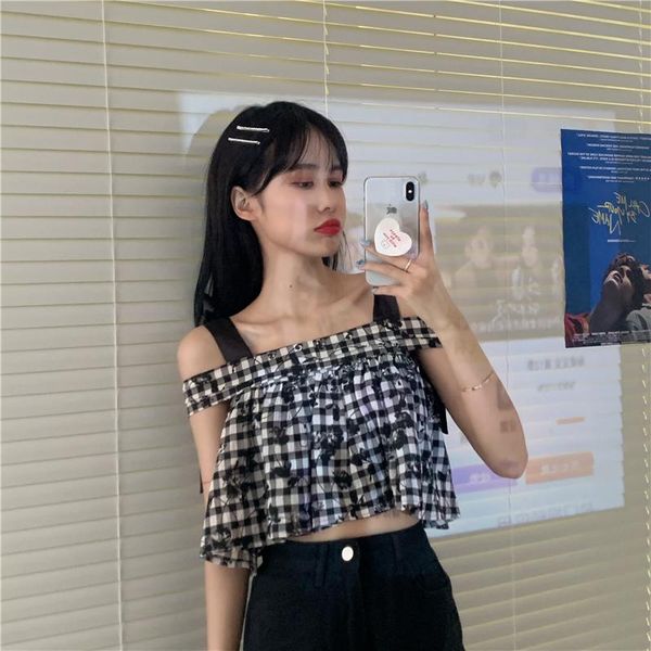women's blouses & shirts off shoulder plaid floral slash neck summer style clothing ins hipster fashion brand crop ladies, White
women's blouses & shirts off shoulder plaid floral slash neck summer style clothing ins hipster fashion brand crop ladies, White