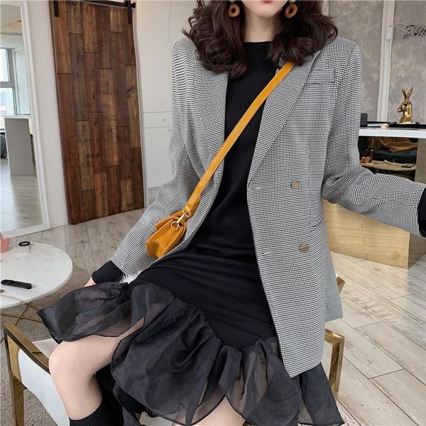 women's suits & blazers winter vintage plaid women blazer notched double breasted pockets casual autumn jacket femme outwear 2021 good, White;black
women's suits & blazers winter vintage plaid women blazer notched double breasted pockets casual autumn jacket femme outwear 2021 good, White;black