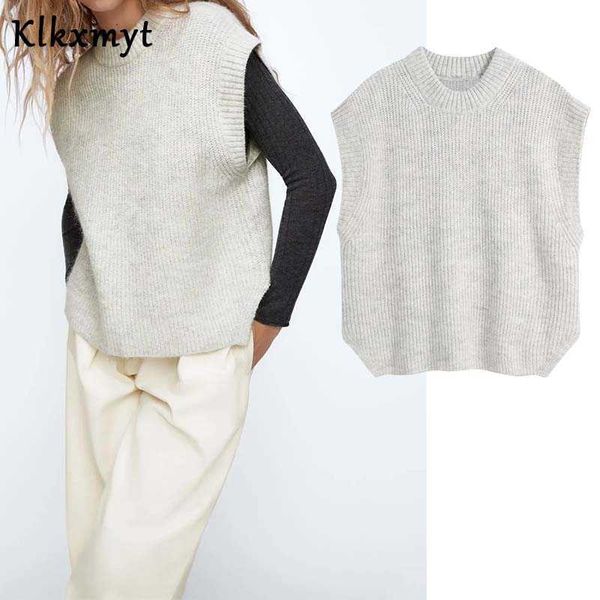 klkxmyt za women fashion with ribbed trims oversized knitted vest sweater vintage sleeveless female waistcoat chic 210527, Black;white
klkxmyt za women fashion with ribbed trims oversized knitted vest sweater vintage sleeveless female waistcoat chic 210527, Black;white