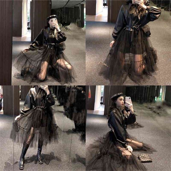 2021 hong kong style thin foreign style fashion net red versatile splicing screen skirt pu leather coat women, Black
2021 hong kong style thin foreign style fashion net red versatile splicing screen skirt pu leather coat women, Black