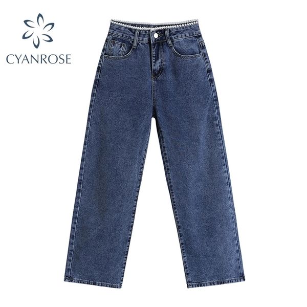 high waist spliced pearl denim pants vintage korean wide leg jeans trousers lady elegant loose streetwear y2k straight pant 210515, Blue
high waist spliced pearl denim pants vintage korean wide leg jeans trousers lady elegant loose streetwear y2k straight pant 210515, Blue