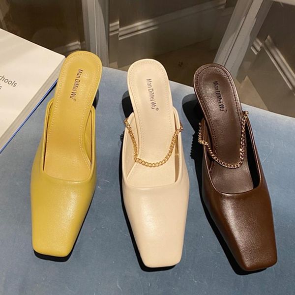brand summer women yellow beige high heels slides outsides mules designer female square toe slippers mujer party shoes, Black
brand summer women yellow beige high heels slides outsides mules designer female square toe slippers mujer party shoes, Black