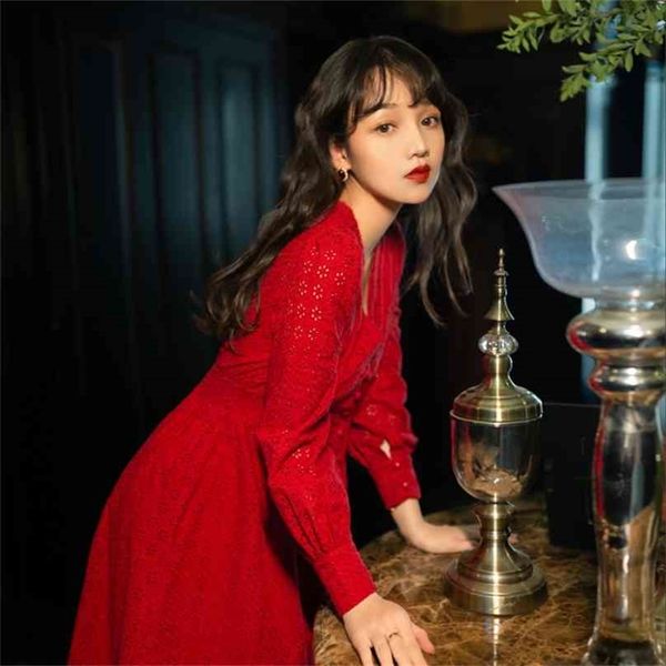 spring single-breasted lace dress woman v-neck full sleeve red solid hollow out elegant maxi dresses female autumn 210603, Black;gray
spring single-breasted lace dress woman v-neck full sleeve red solid hollow out elegant maxi dresses female autumn 210603, Black;gray