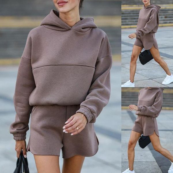 women's tracksuits solid color short two piece set women outfits long sleeve hooded pullovers loose shorts 2, Gray
women's tracksuits solid color short two piece set women outfits long sleeve hooded pullovers loose shorts 2, Gray