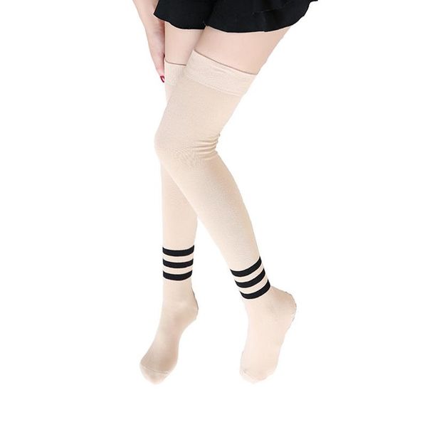 sports socks cotton long for women tight over knee stockings with non-slip silicone dot three striped pattern sportswear high stocking, Black 
sports socks cotton long for women tight over knee stockings with non-slip silicone dot three striped pattern sportswear high stocking, Black
