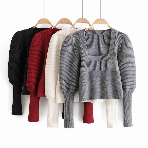 women knits tees clothing fall women's show slim long-sleeved square neck simple pure color short style sweater, White
women knits tees clothing fall women's show slim long-sleeved square neck simple pure color short style sweater, White