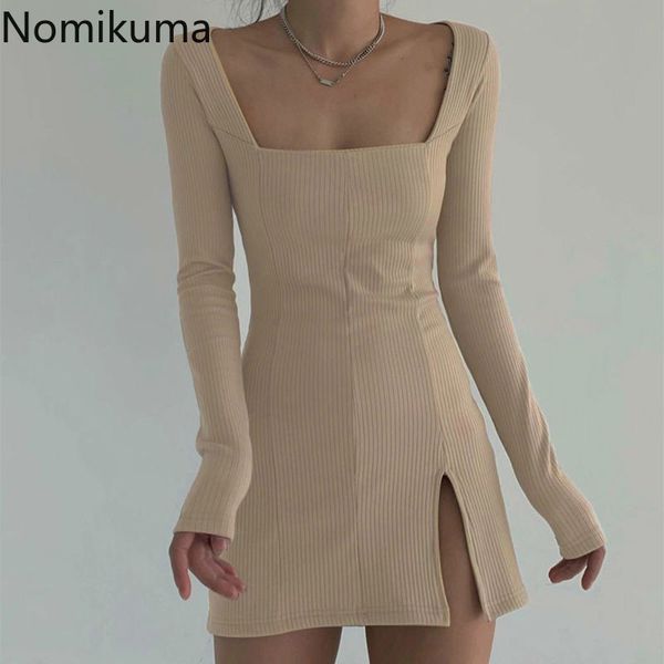 nomikuma bodycon dress women split square collar long sleeve slim fit mini dresses female solid color vestidos 210514, Black;gray
nomikuma bodycon dress women split square collar long sleeve slim fit mini dresses female solid color vestidos 210514, Black;gray