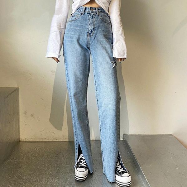 women's jeans 2021 vintage denim pants side split high waist fashionable loose female full length trousers, Blue
women's jeans 2021 vintage denim pants side split high waist fashionable loose female full length trousers, Blue