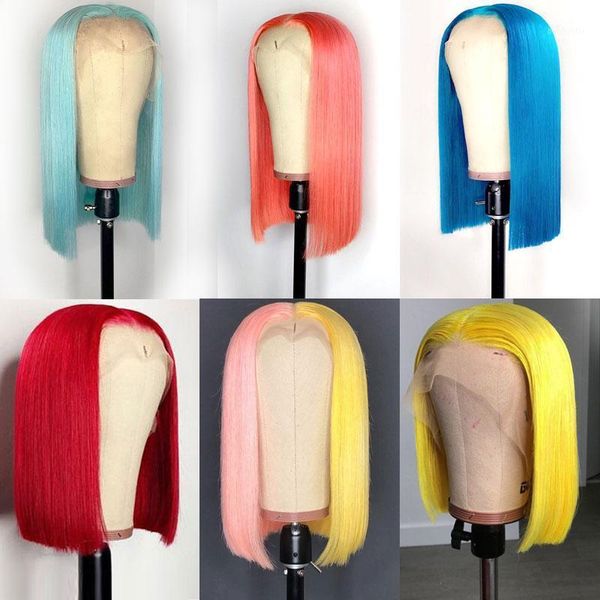 180% bob straight lace front wigs transparent frontal green pink blue red t part brazilian human hair1, Black;brown
180% bob straight lace front wigs transparent frontal green pink blue red t part brazilian human hair1, Black;brown
