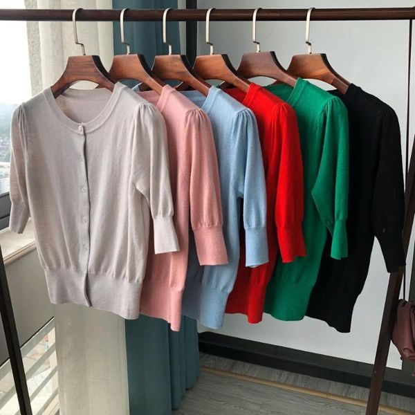 half puff sleeve womens knitted short cardigan retro thin shirt soft single-breasted sweater 2021 knitwear women's knits & tees, White
half puff sleeve womens knitted short cardigan retro thin shirt soft single-breasted sweater 2021 knitwear women's knits & tees, White