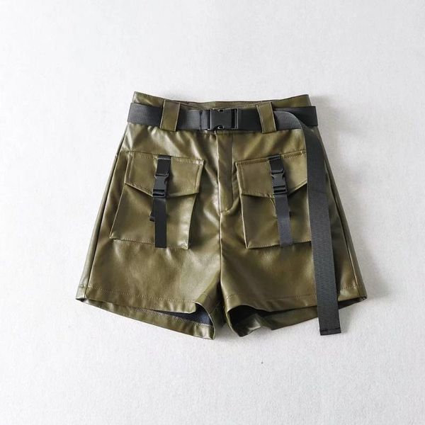 women's shorts vintage faux pu leather flare women summer 2021 streetwear buckle sashes pockets short feminino casual spodenki damskie, White;black
women's shorts vintage faux pu leather flare women summer 2021 streetwear buckle sashes pockets short feminino casual spodenki damskie, White;black