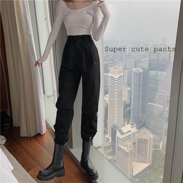 women's pants & capris button pockets patchwork ankle-tied cargo women streetwear high waist casual loose trousers fashion korean harem, Black;white
women's pants & capris button pockets patchwork ankle-tied cargo women streetwear high waist casual loose trousers fashion korean harem, Black;white