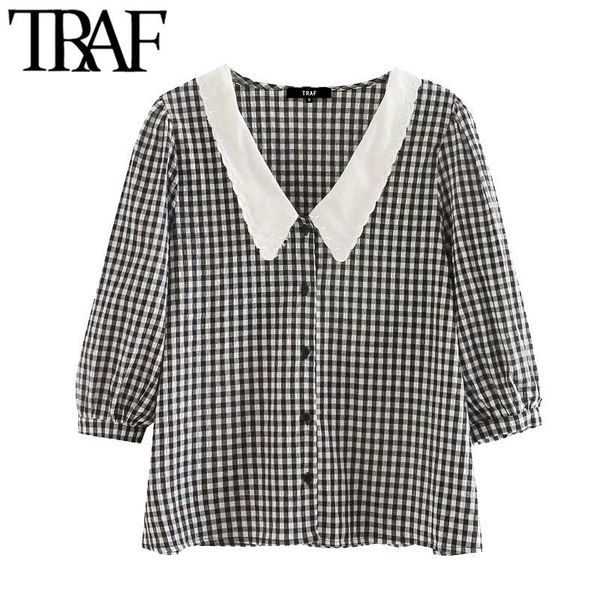 women's blouses & shirts traf women fashion with embroidery collar check vintage short sleeve button-up female chic, White
women's blouses & shirts traf women fashion with embroidery collar check vintage short sleeve button-up female chic, White