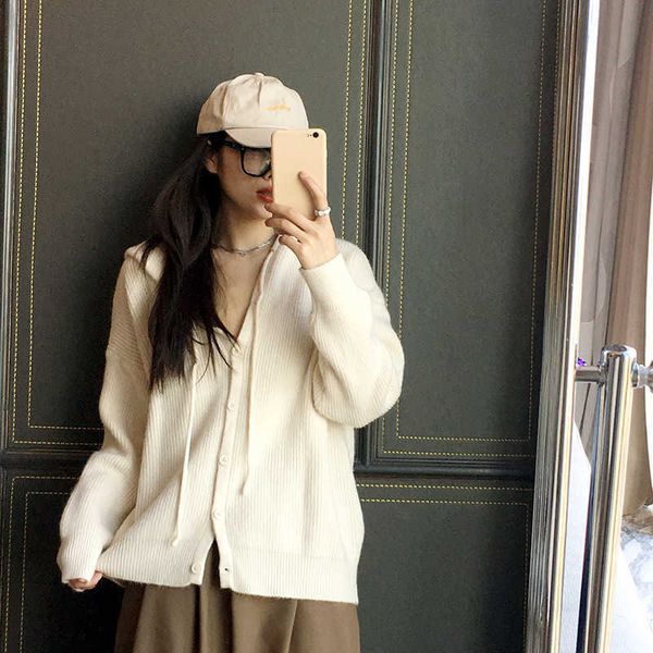 spring korean solid color hooded sweater women's long-sleeved loose fashion knitted cardigan jacket female 210607, White
spring korean solid color hooded sweater women's long-sleeved loose fashion knitted cardigan jacket female 210607, White