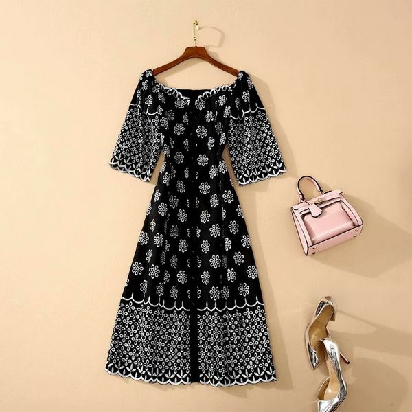 european and american women's wear summer style five-point sleeve square neck flower-embroidered fashion dresses n0ef, Black;gray
european and american women's wear summer style five-point sleeve square neck flower-embroidered fashion dresses n0ef, Black;gray
