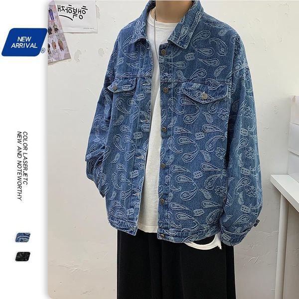 men's jackets oversized cashew printed denim jacket men spring cotton cowboy outerwear street fashion causal jean loose coat male cloth, Black;brown
men's jackets oversized cashew printed denim jacket men spring cotton cowboy outerwear street fashion causal jean loose coat male cloth, Black;brown