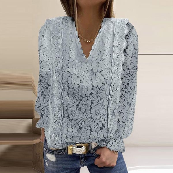 women's blouses & shirts elegant office lady 2022 spring autumn pullover women solid long flared sleeve v neck lace blouse streetwear, White
women's blouses & shirts elegant office lady 2022 spring autumn pullover women solid long flared sleeve v neck lace blouse streetwear, White