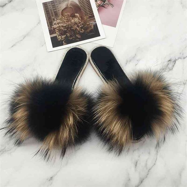 real fur slippers summer furry slides for women fluffy outdoor shoes with crystal beach sandals flip flops bling 210805, Black
real fur slippers summer furry slides for women fluffy outdoor shoes with crystal beach sandals flip flops bling 210805, Black