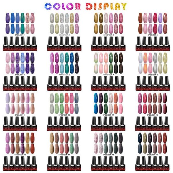 t-tiao club 6pcs uv gel polish glitter sequins platinum soak off 6ml shiny shimmer varnish semi permanent nail, Red;pink
t-tiao club 6pcs uv gel polish glitter sequins platinum soak off 6ml shiny shimmer varnish semi permanent nail, Red;pink