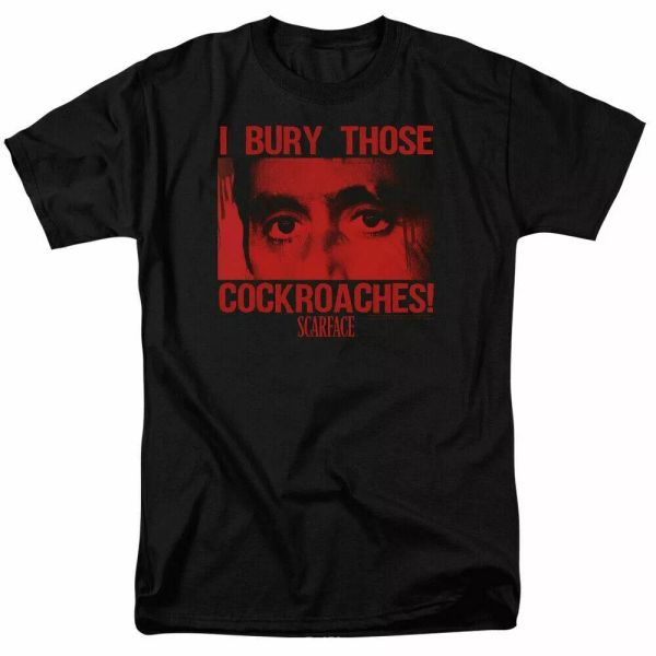 scarface cockroaches t shirt licensed gangster movie tony montana retro black, White;black
scarface cockroaches t shirt licensed gangster movie tony montana retro black, White;black
