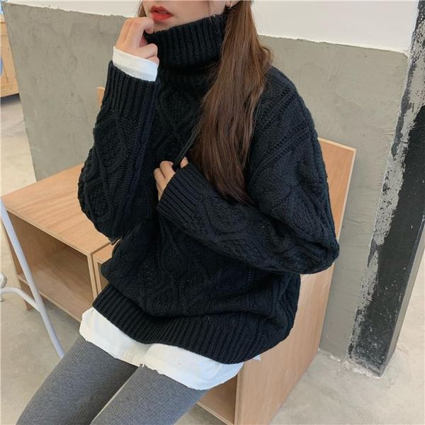 women's sweaters 2021 autumn winter women thicken twisted loose fashion retro rure color large size turtleneck sweater, White;black
women's sweaters 2021 autumn winter women thicken twisted loose fashion retro rure color large size turtleneck sweater, White;black