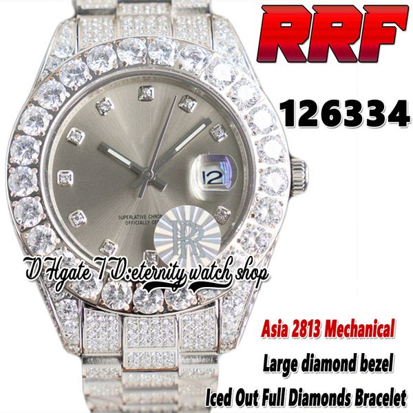 2022 rrf 126334 126333 2813 automatic mechanical mens watch 126233 large diamonds bezel gray dial 316l stainless fully iced out diamond brac, Slivery;brown
2022 rrf 126334 126333 2813 automatic mechanical mens watch 126233 large diamonds bezel gray dial 316l stainless fully iced out diamond brac, Slivery;brown