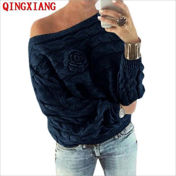women's sweaters 2021 plus size selling autumn winter slash neck women loose sweater flowers off shloder long batwing sleeves pullover, White;black
women's sweaters 2021 plus size selling autumn winter slash neck women loose sweater flowers off shloder long batwing sleeves pullover, White;black
