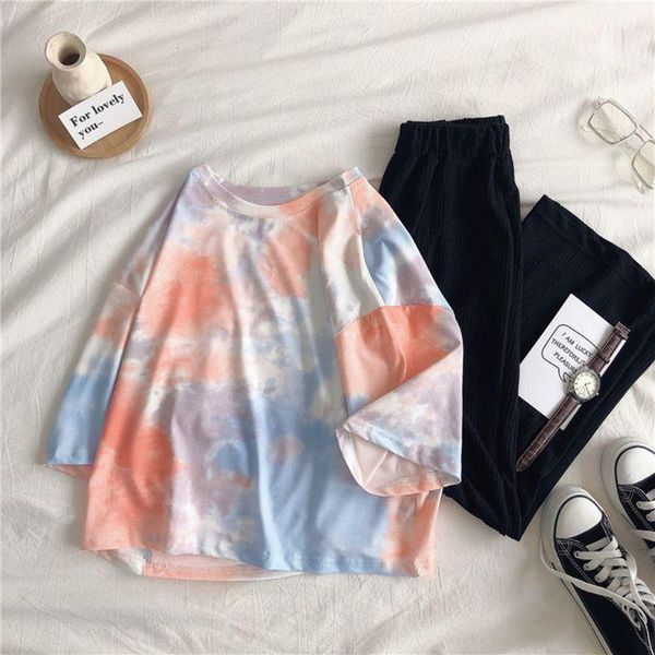 women's t-shirt korean style women summer short sleeve harajuku gradient tie-dye printed tunic crew neck oversized loose pullover, White
women's t-shirt korean style women summer short sleeve harajuku gradient tie-dye printed tunic crew neck oversized loose pullover, White