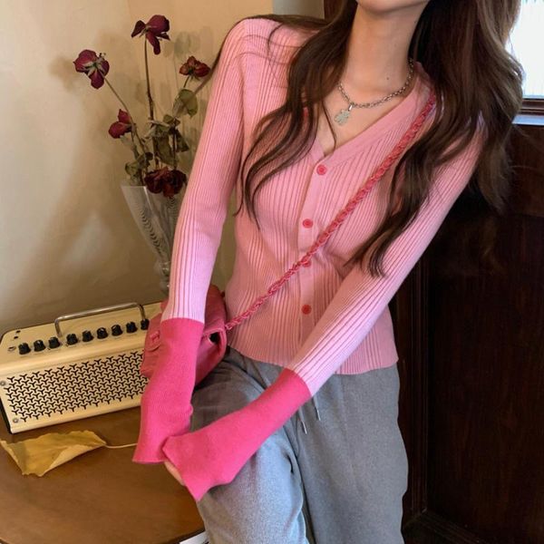 women's knits & tees v-neck short long sleeve stitching contrast color knitted cardigan slim fit slimming early autumn high waist sweet, White
women's knits & tees v-neck short long sleeve stitching contrast color knitted cardigan slim fit slimming early autumn high waist sweet, White