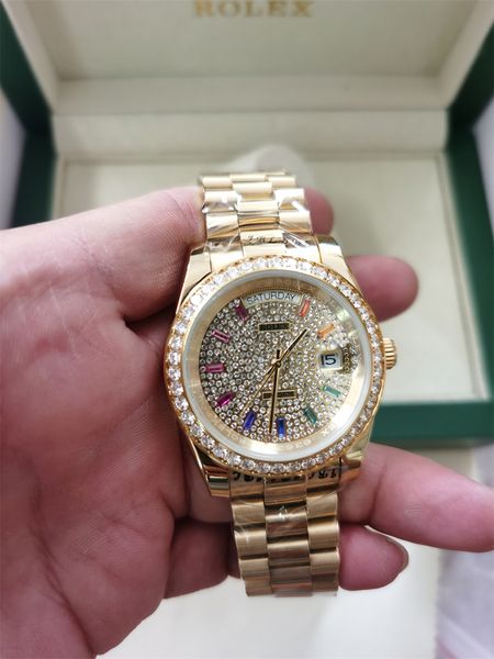 with original box luxury watches 41mm mens 18k yellow gold full diamond dial automatic fashion brand men's watch wristwatch 281321, Slivery;brown
with original box luxury watches 41mm mens 18k yellow gold full diamond dial automatic fashion brand men's watch wristwatch 281321, Slivery;brown