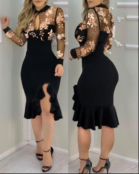 women dresses spring fall elegant floral patter sheer mesh slit bodycon dress femme ruff hem cut out party robes skinny, Black;gray
women dresses spring fall elegant floral patter sheer mesh slit bodycon dress femme ruff hem cut out party robes skinny, Black;gray