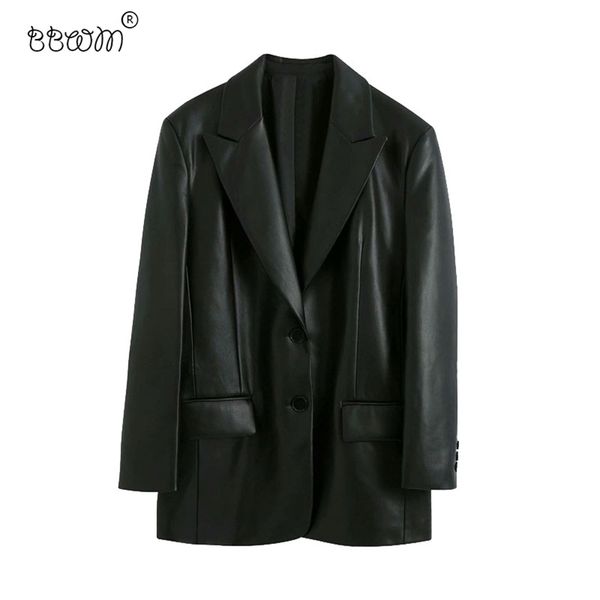 women fashion faux leather suit jacket vintage long sleeve pockets back vents coats female chic outerwear 210531, White;black
women fashion faux leather suit jacket vintage long sleeve pockets back vents coats female chic outerwear 210531, White;black