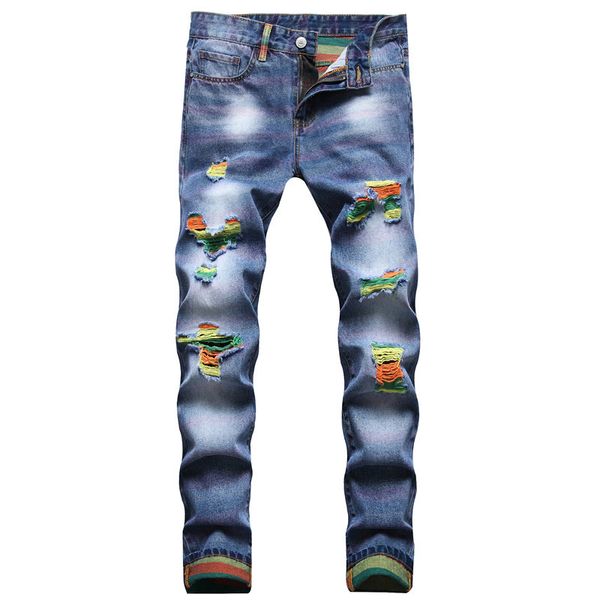 men's slim fit colorful hole jeans straight leg patchwork ripped men denim pants regular cotton jean destroyed pant hip hop casual big, Blue
men's slim fit colorful hole jeans straight leg patchwork ripped men denim pants regular cotton jean destroyed pant hip hop casual big, Blue