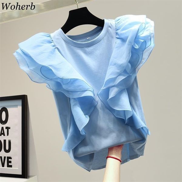 cotton tee shirt women o-neck ruffle patch sleeveless pleated t-shirt female korean fashion loose casual tshirts 210519, White
cotton tee shirt women o-neck ruffle patch sleeveless pleated t-shirt female korean fashion loose casual tshirts 210519, White
