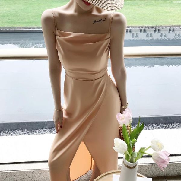 casual dresses summer elegant satin split dress french style sleeveless party 2021 female clothes vestidos drop, Black;gray
casual dresses summer elegant satin split dress french style sleeveless party 2021 female clothes vestidos drop, Black;gray