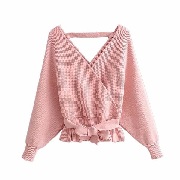women knitted sweater pullover european style ruffled cross backless v-neck waist bow knit female ah306 women's sweaters, White;black
women knitted sweater pullover european style ruffled cross backless v-neck waist bow knit female ah306 women's sweaters, White;black