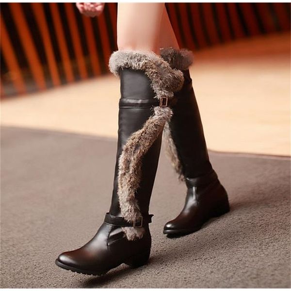 size 34 to 43 with box brown flat heel fur women knee high boots thick plush, Black
size 34 to 43 with box brown flat heel fur women knee high boots thick plush, Black