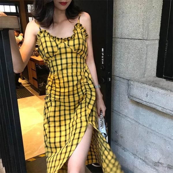 casual dresses summer women's clothing vintage korean style fashion brand dress woman spaghetti strap off shoulder plaid split long, Black;gray
casual dresses summer women's clothing vintage korean style fashion brand dress woman spaghetti strap off shoulder plaid split long, Black;gray