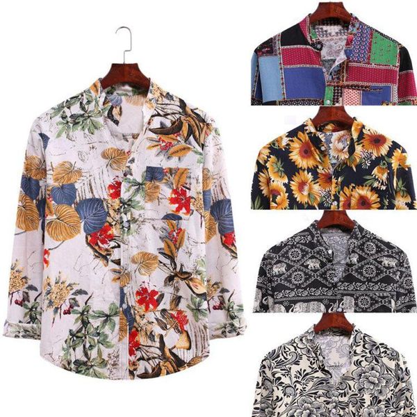 men's casual shirts cotton and linen printed stand collar long-sleeved shirt free, White;black
men's casual shirts cotton and linen printed stand collar long-sleeved shirt free, White;black