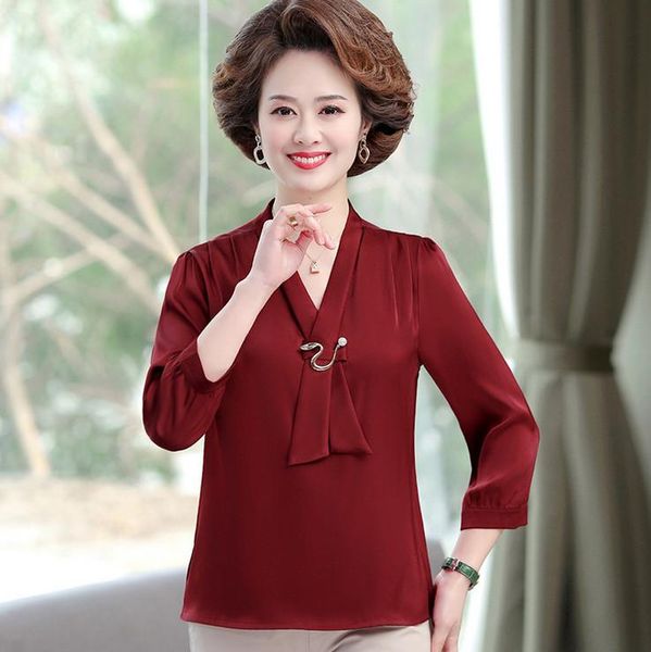 women's blouses & shirts silk shirt women spring summer v-neck pullover three quarter blouse fashion age reduction middle aged mother p, White
women's blouses & shirts silk shirt women spring summer v-neck pullover three quarter blouse fashion age reduction middle aged mother p, White