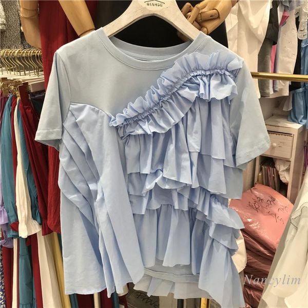 women's t-shirt t shirt women 2021 summer irregular pleated ruffled round neck short sleeve loose femme nancylim, White
women's t-shirt t shirt women 2021 summer irregular pleated ruffled round neck short sleeve loose femme nancylim, White