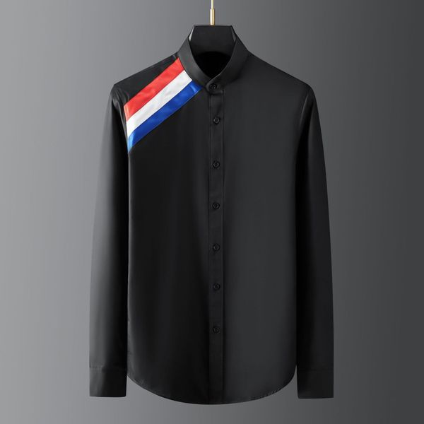 business shirt deluxe and fashion trend men's long sleeve stand collar red white blue color bar, White;black
business shirt deluxe and fashion trend men's long sleeve stand collar red white blue color bar, White;black