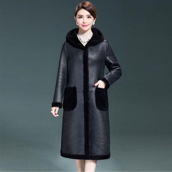 women's fur & faux women 2021 winter fashion thick warm fake leather long jacket coat vintage full sleeve female outerwear chic y389, Black
women's fur & faux women 2021 winter fashion thick warm fake leather long jacket coat vintage full sleeve female outerwear chic y389, Black