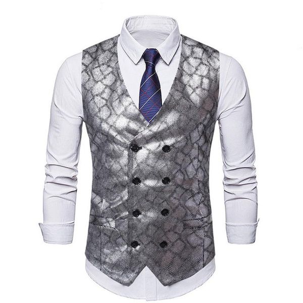 men's vests sliver plaid bronzing print suit vest men 2021 brand double breasted waistcoat business wedding dress gilet homme, Black;white
men's vests sliver plaid bronzing print suit vest men 2021 brand double breasted waistcoat business wedding dress gilet homme, Black;white