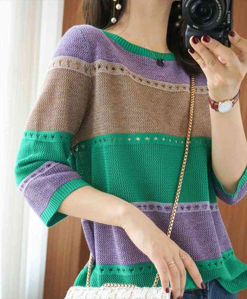 original design thin woolen knitted short sleeve sweater for women o-neck hollow out color stripe fashion base shirt, White;black
original design thin woolen knitted short sleeve sweater for women o-neck hollow out color stripe fashion base shirt, White;black