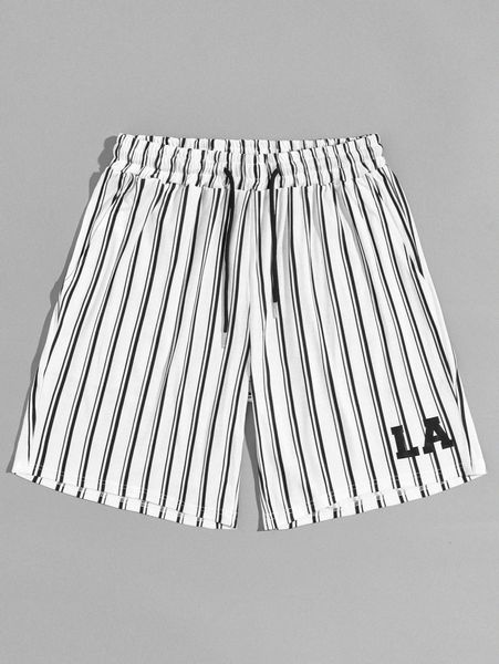 romwe guys letter striped drawstring shorts 7'' 34z4#, Black