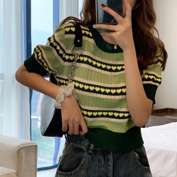 women's t-shirt chic korean love slim short knitwear sleeve sweaters women loose fashion retro m164, White
women's t-shirt chic korean love slim short knitwear sleeve sweaters women loose fashion retro m164, White