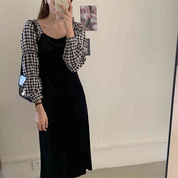 dresses women es veet patchwork plaid square collar long gentle french elegant autumn female fashion clothes, Black;gray
dresses women es veet patchwork plaid square collar long gentle french elegant autumn female fashion clothes, Black;gray